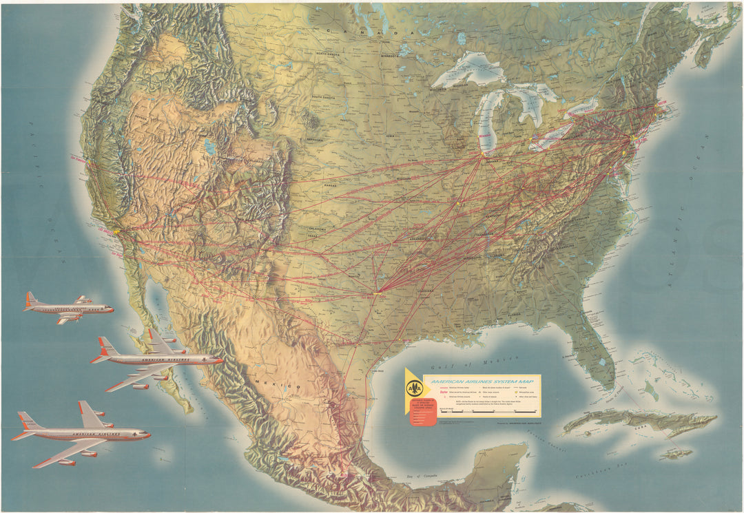 American Airlines System Map 1963 (Side A)