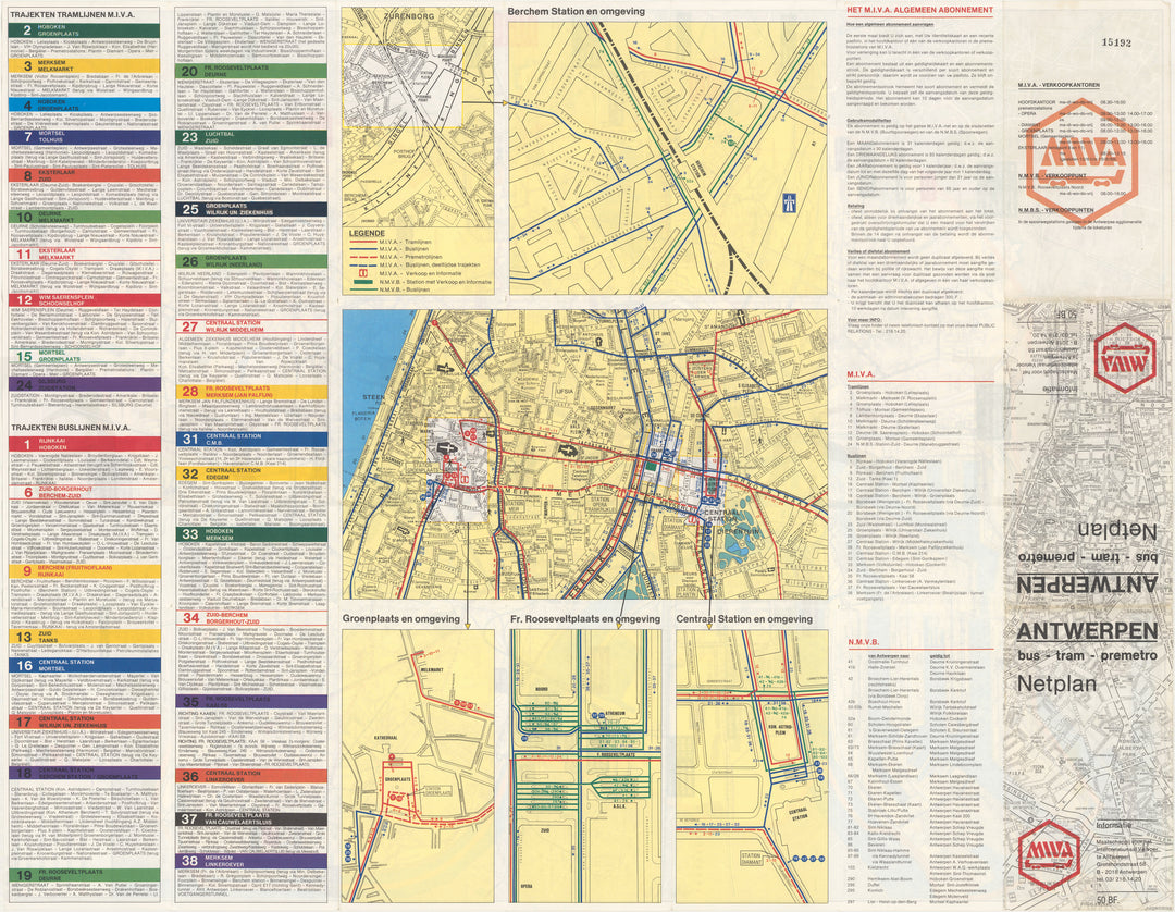 Antwerp, Belgium MIVA Transit System Map 1990 (Side B)