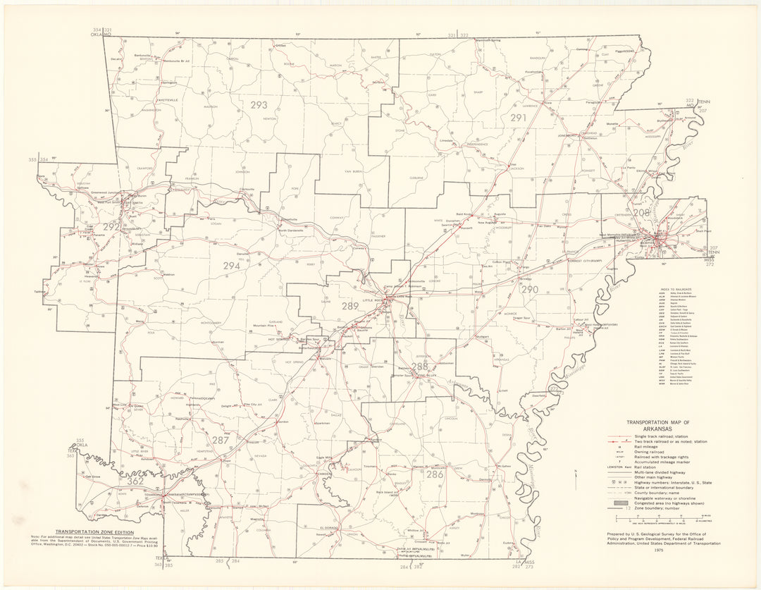 Arkansas Transportation Map 1975: Zone Edition