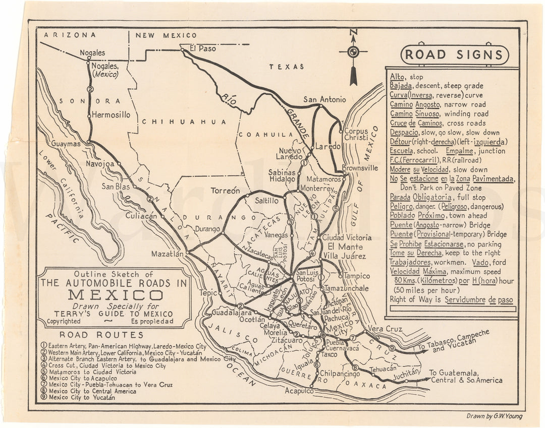 Mexico 1944: Automobile Roads and Signs