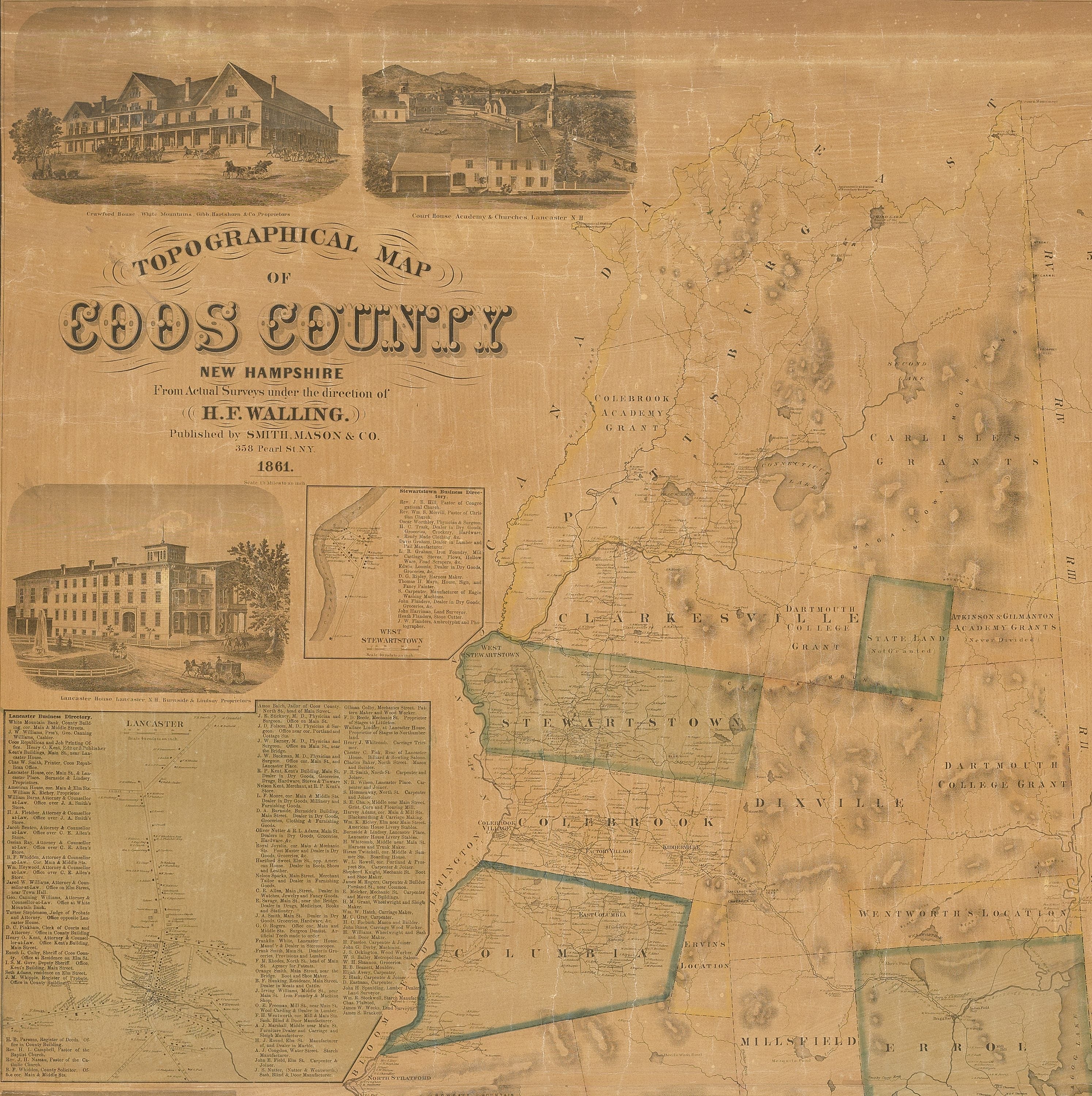 Coos County, New Hampshire Wall Map 1861