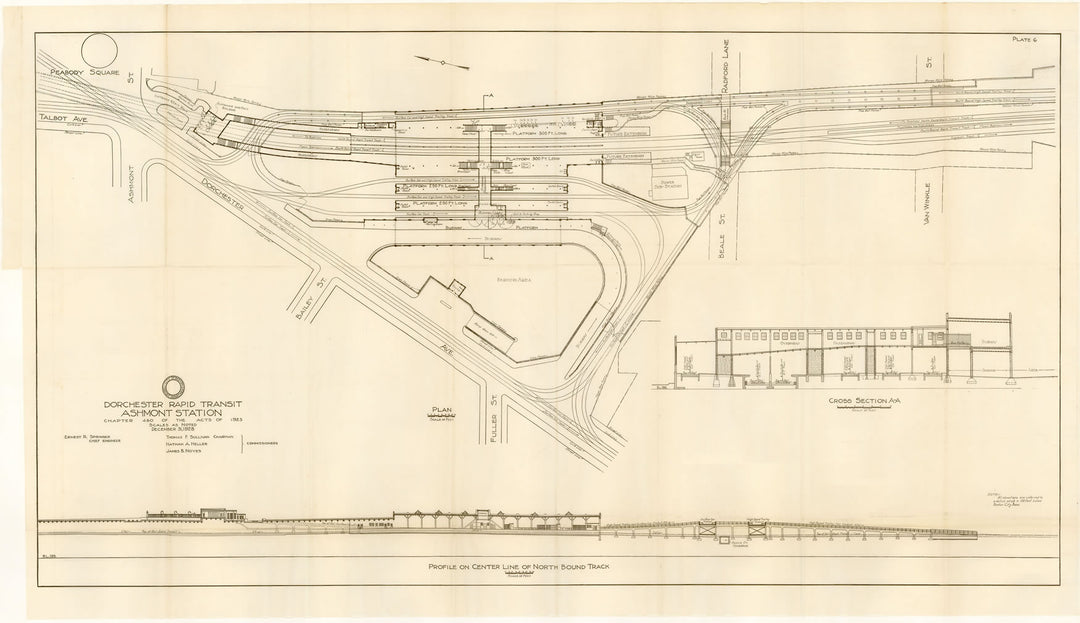 BTD Report 1928 Plate 06: Ashmont Station Plan and Sections, Dorchester, Massachusetts