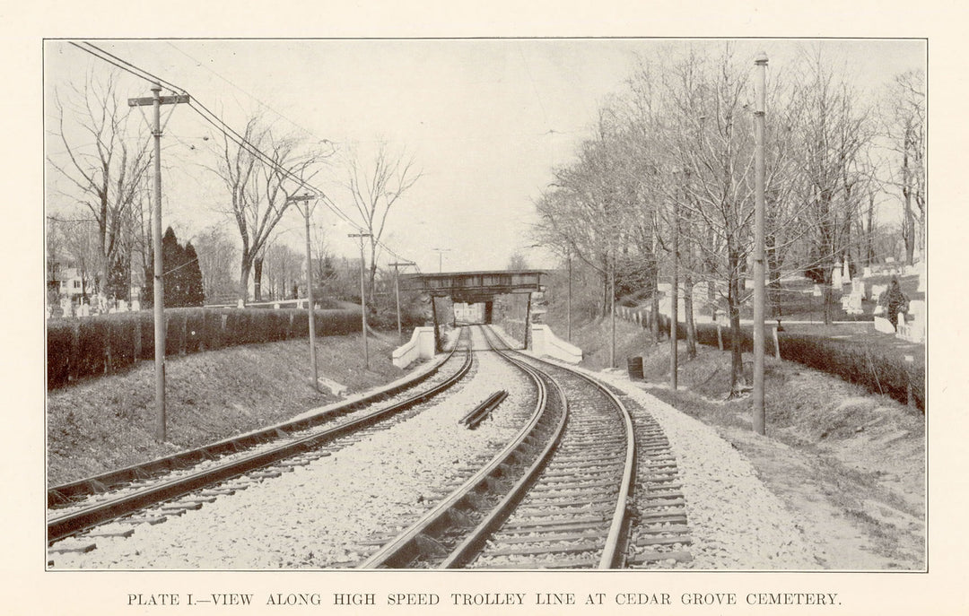 BTD Report 1929 Plate 01: Mattapan Line at Cedar Grove Cemetery, Dorchester, Massachusetts