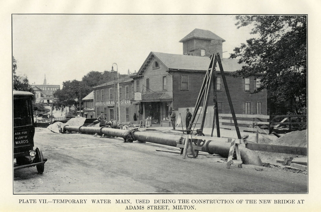 BTD Report 1929 Plate 07: Temp. Water Main at Adams Street Bridge, Milton, Massachusetts