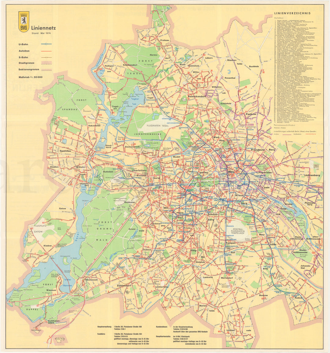 Berlin, Germany Transit System Map 1974 May (Side A)