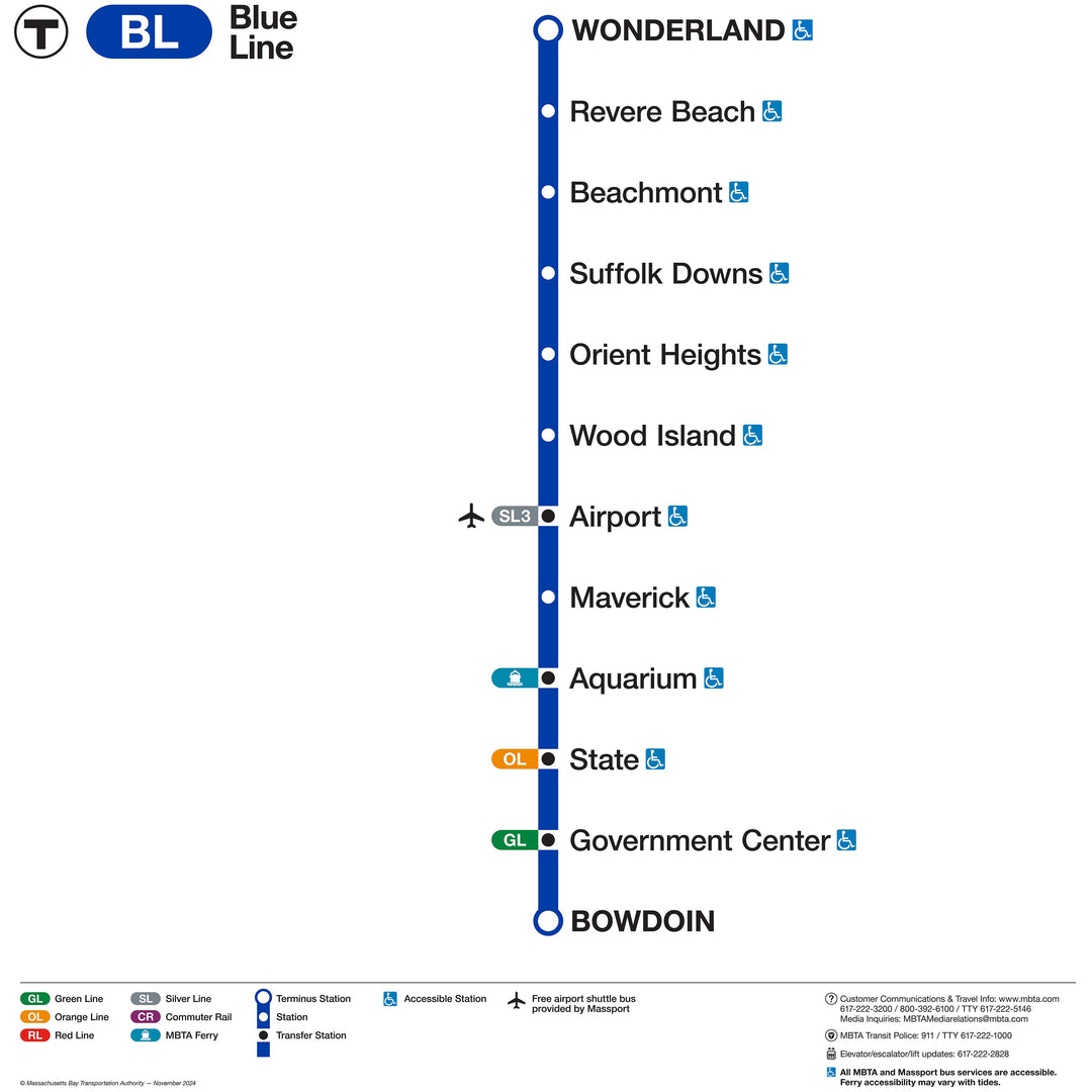 2025 MBTA Blue Line Map (Station Wall Panel Format)