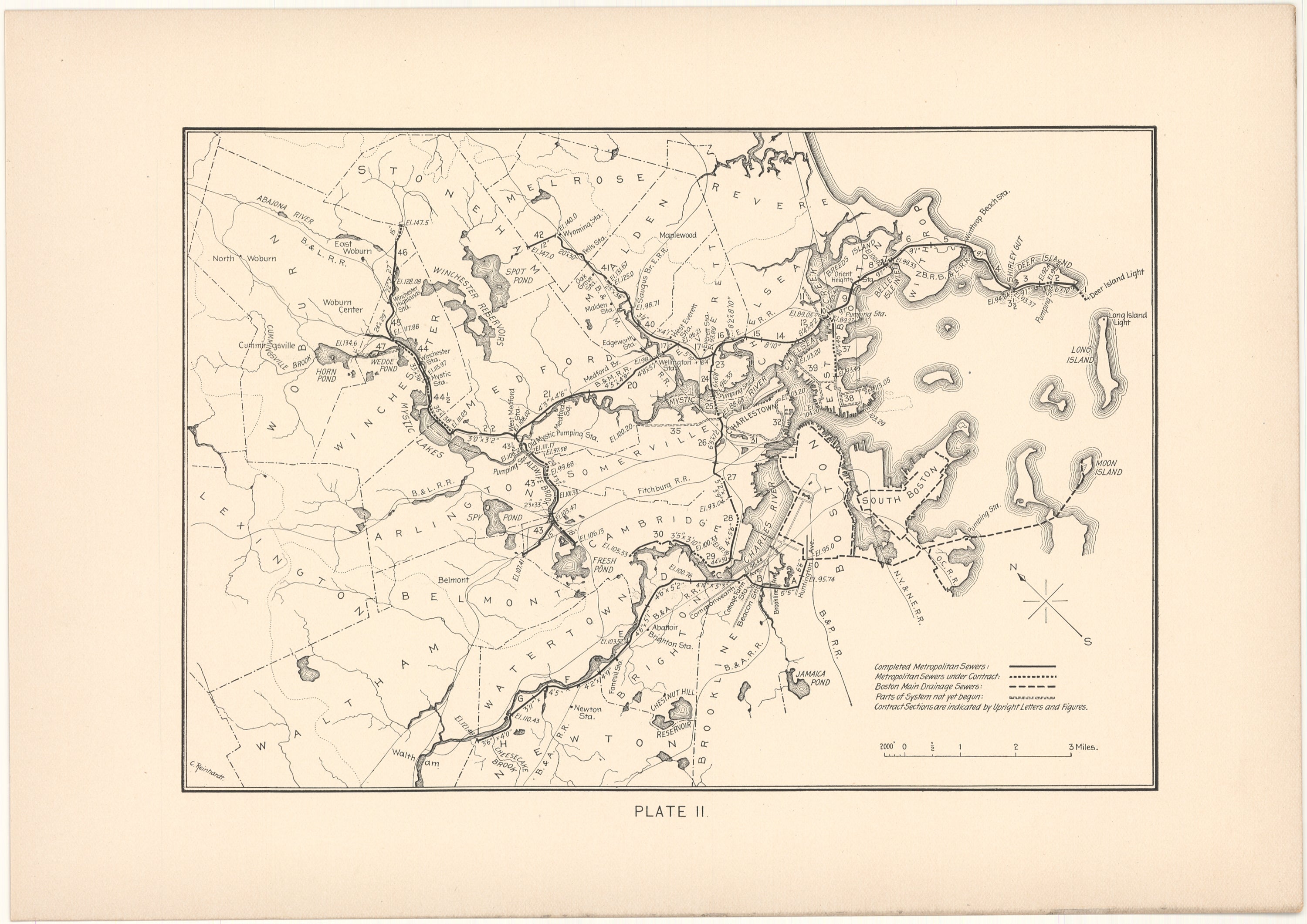 Boston Rivers Maps Through Time Greater Boston, Massachusetts Sewer and Drainage Map Circa 1890 ...