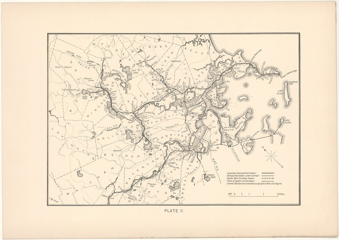 Greater Boston, Massachusetts Sewer and Drainage Map Circa 1890