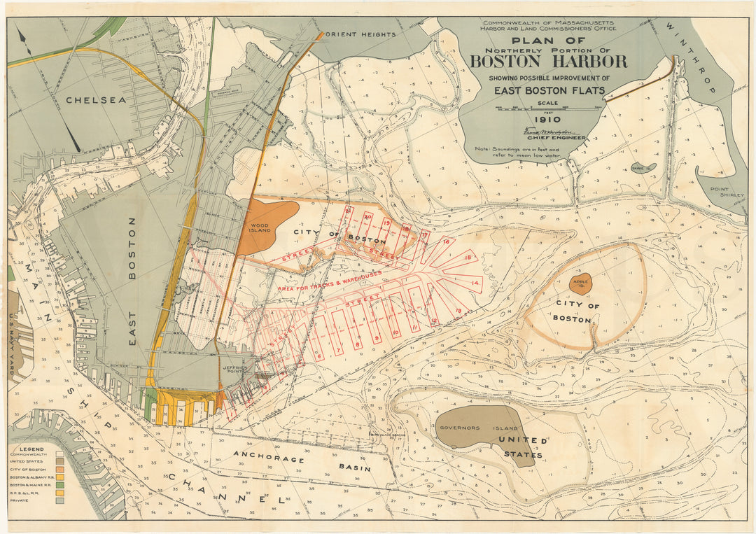 Boston Harbor Improvements of East Boston Flats, Massachusetts 1910