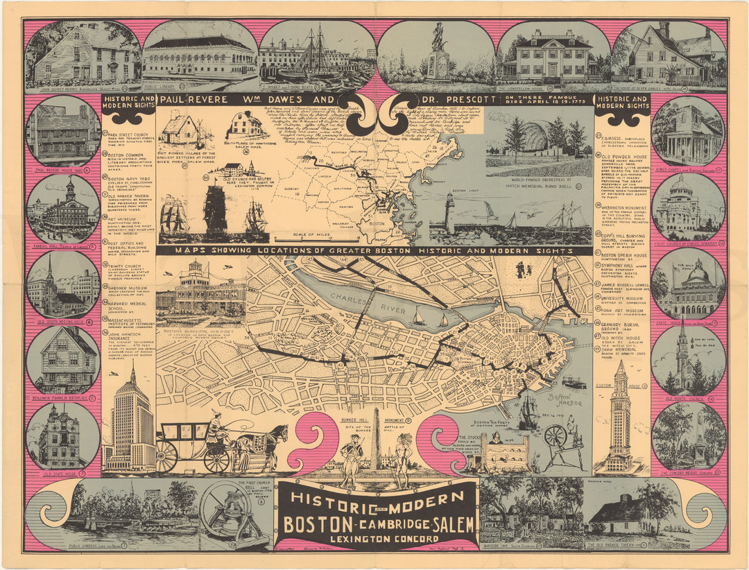 Historic and Modern Boston, Cambridge, Salem, Lexington, Concord, Massachusetts Circa 1940