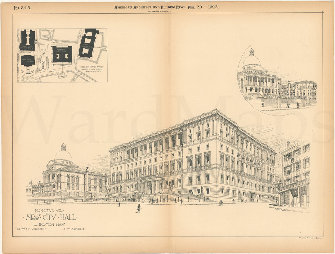 Boston City Hall Proposal, Boston, Massachusetts 1892