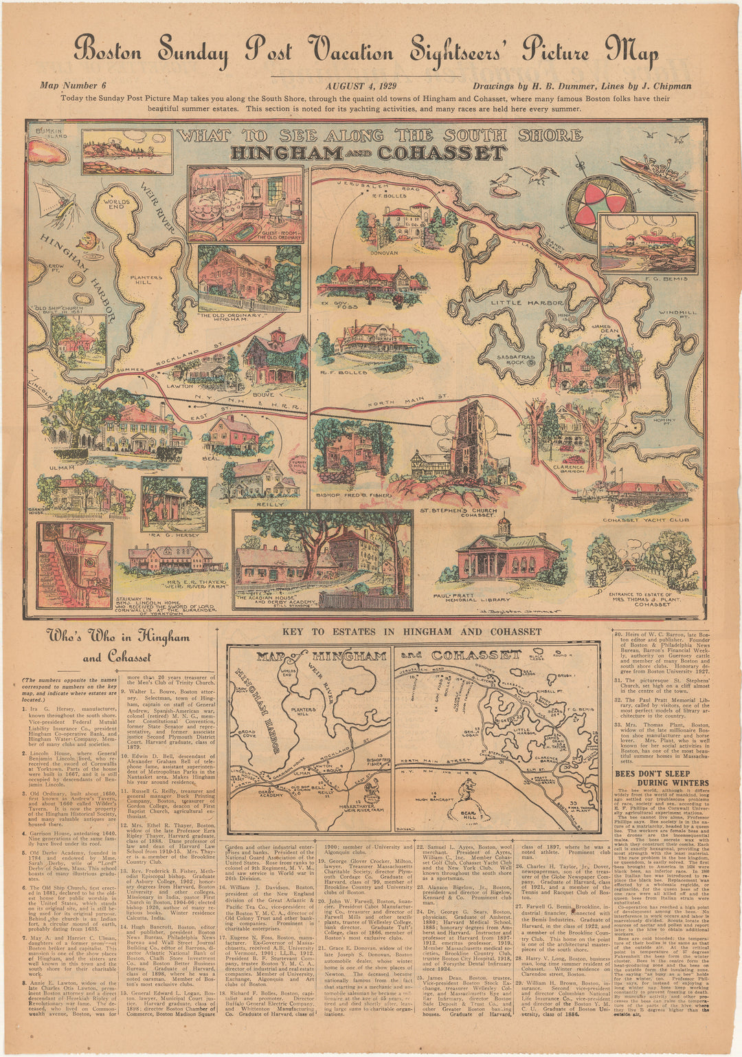 Hingham and Cohasset, Massachusetts 1929 (Newspaper w/Map)