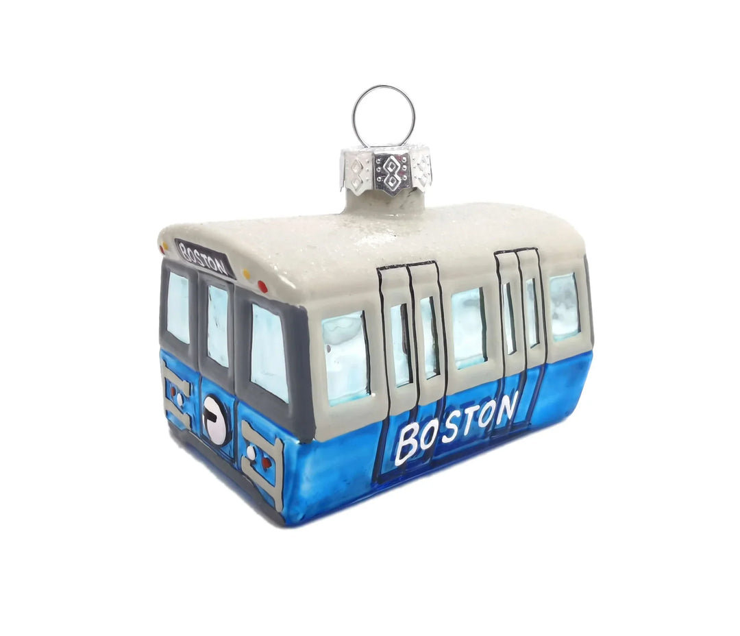 Boston MBTA Blue Line Subway Car Glass Ornament