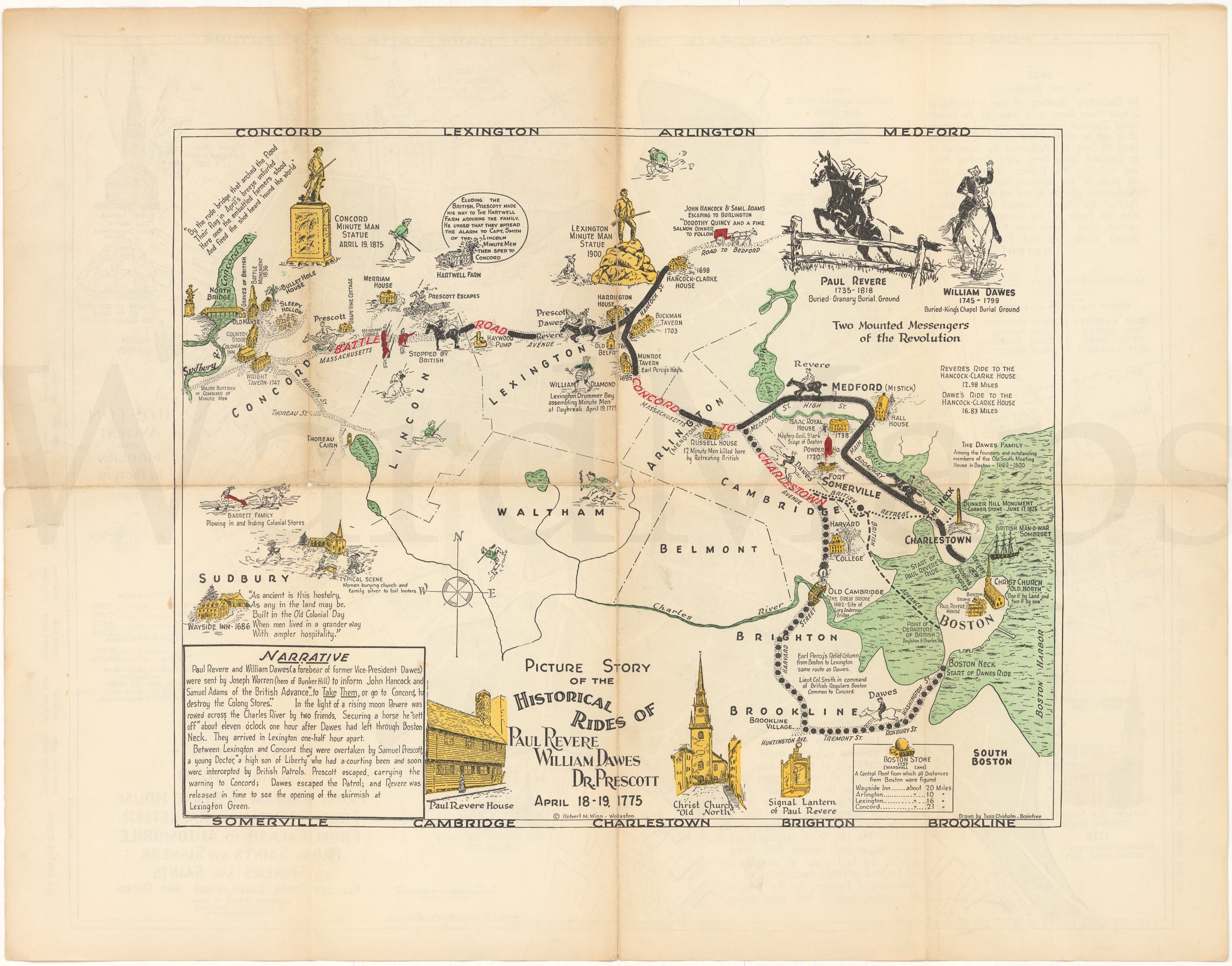 Historical Rides of Revere, Dawes, and Prescott April 18-19, 1775 (Published circa 1940)