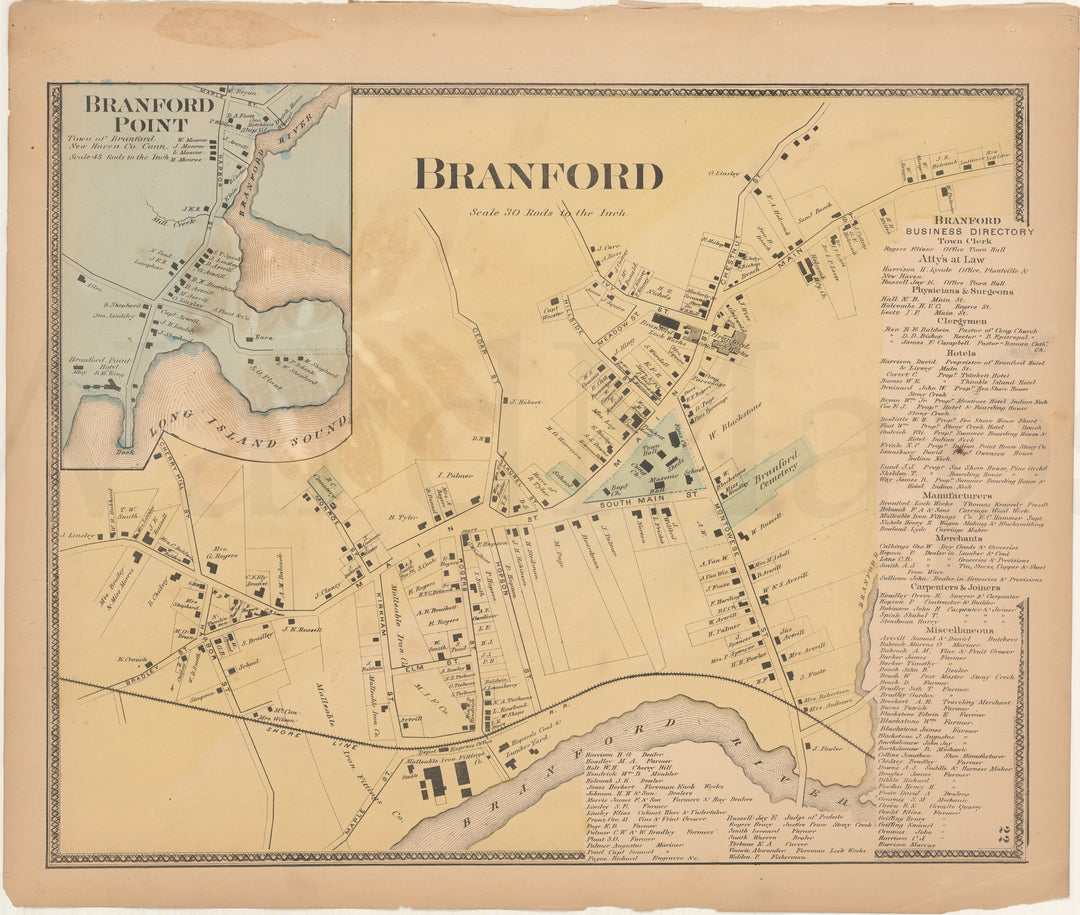 Branford, Connecticut 1868: Town Center and Branford Point