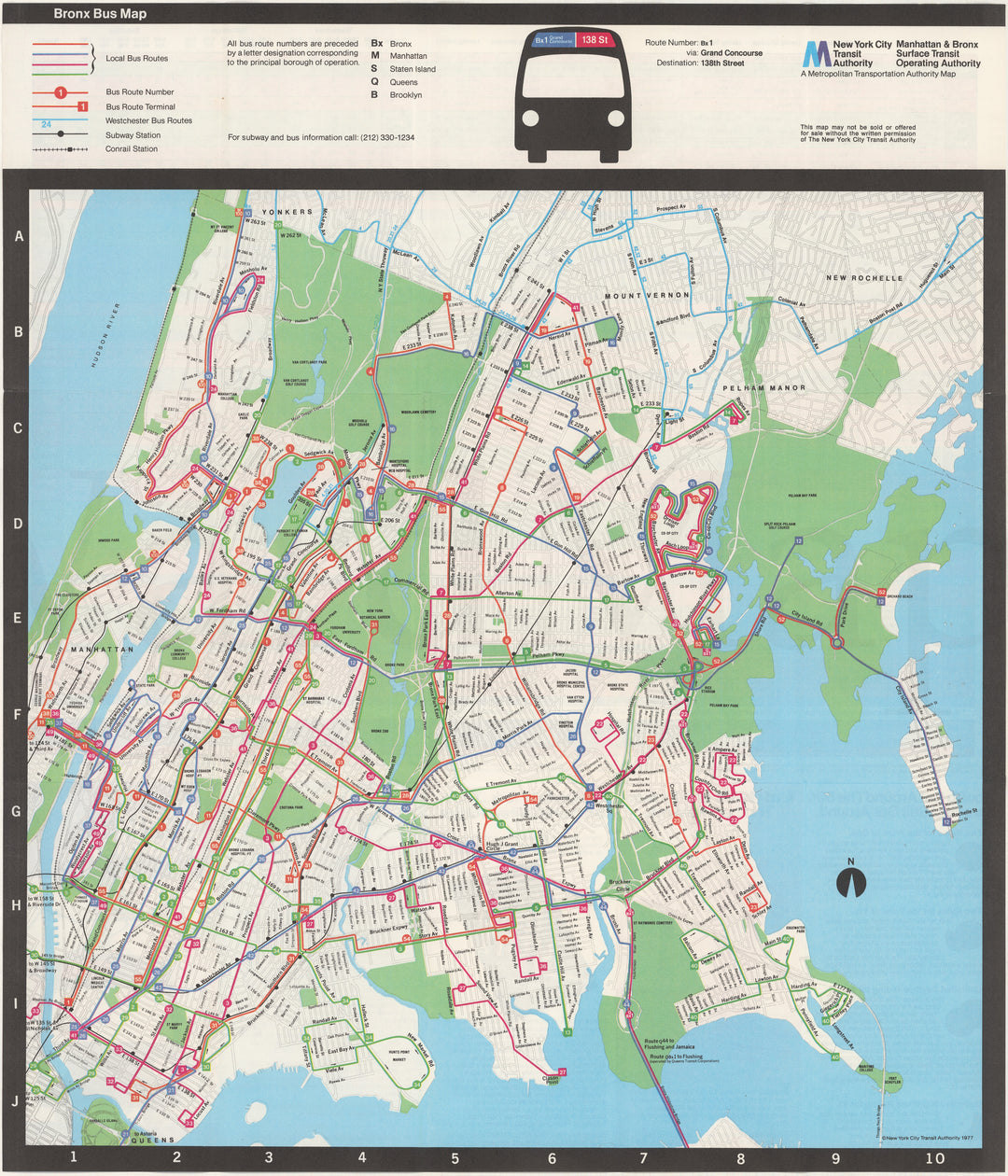 Bronx, New York Bus System Map 1977
