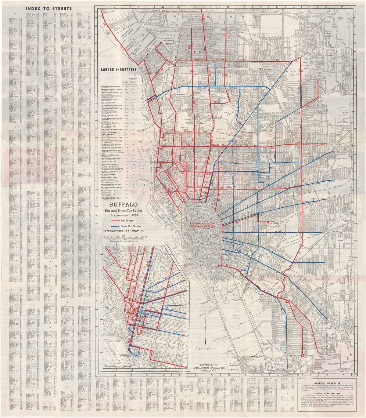 Buffalo, New York Bus and Streetcar Routes 1939 – WardMaps LLC