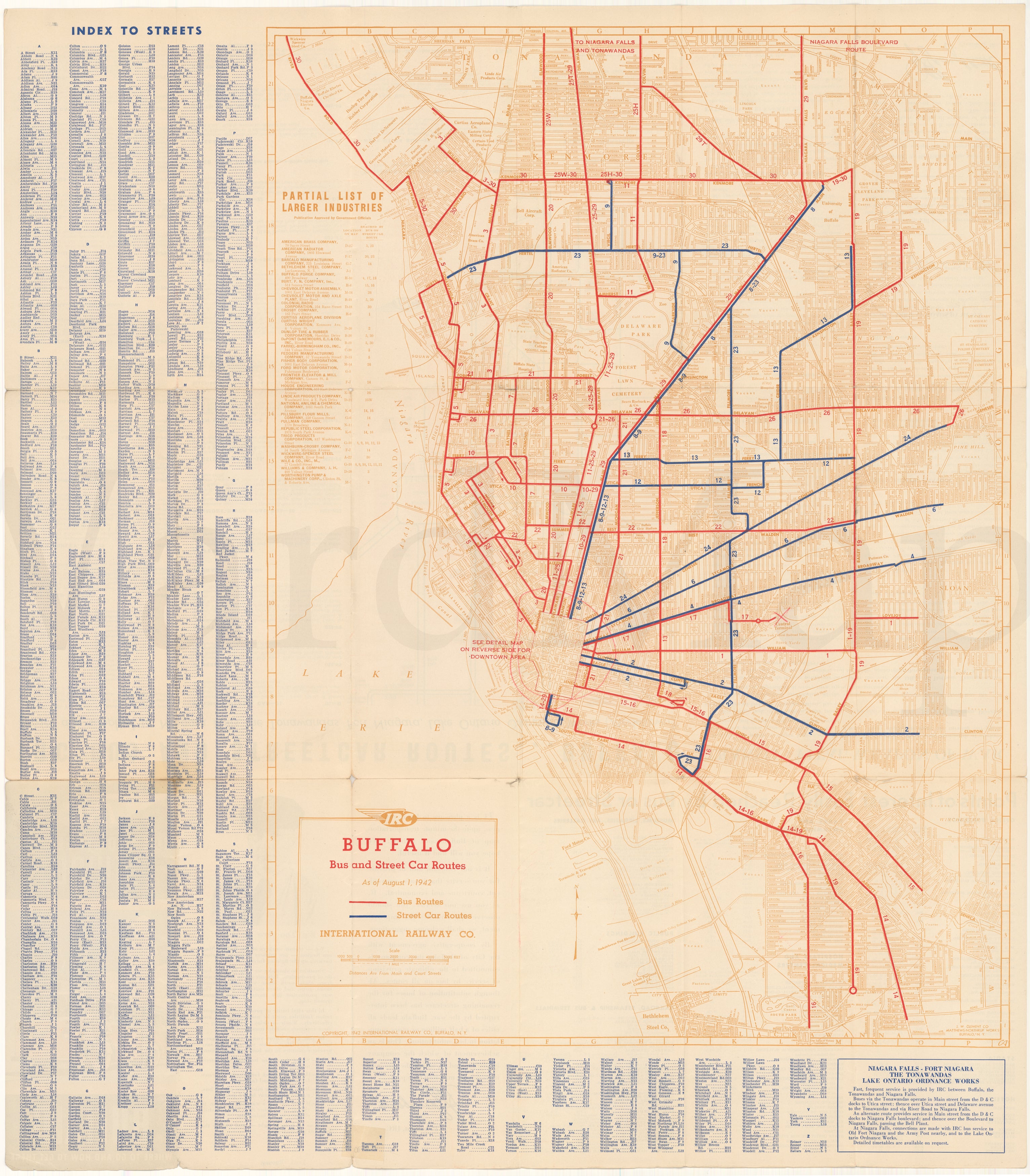 Buffalo, New York Bus and Streetcar Routes 1942 (Side A) – WardMaps LLC