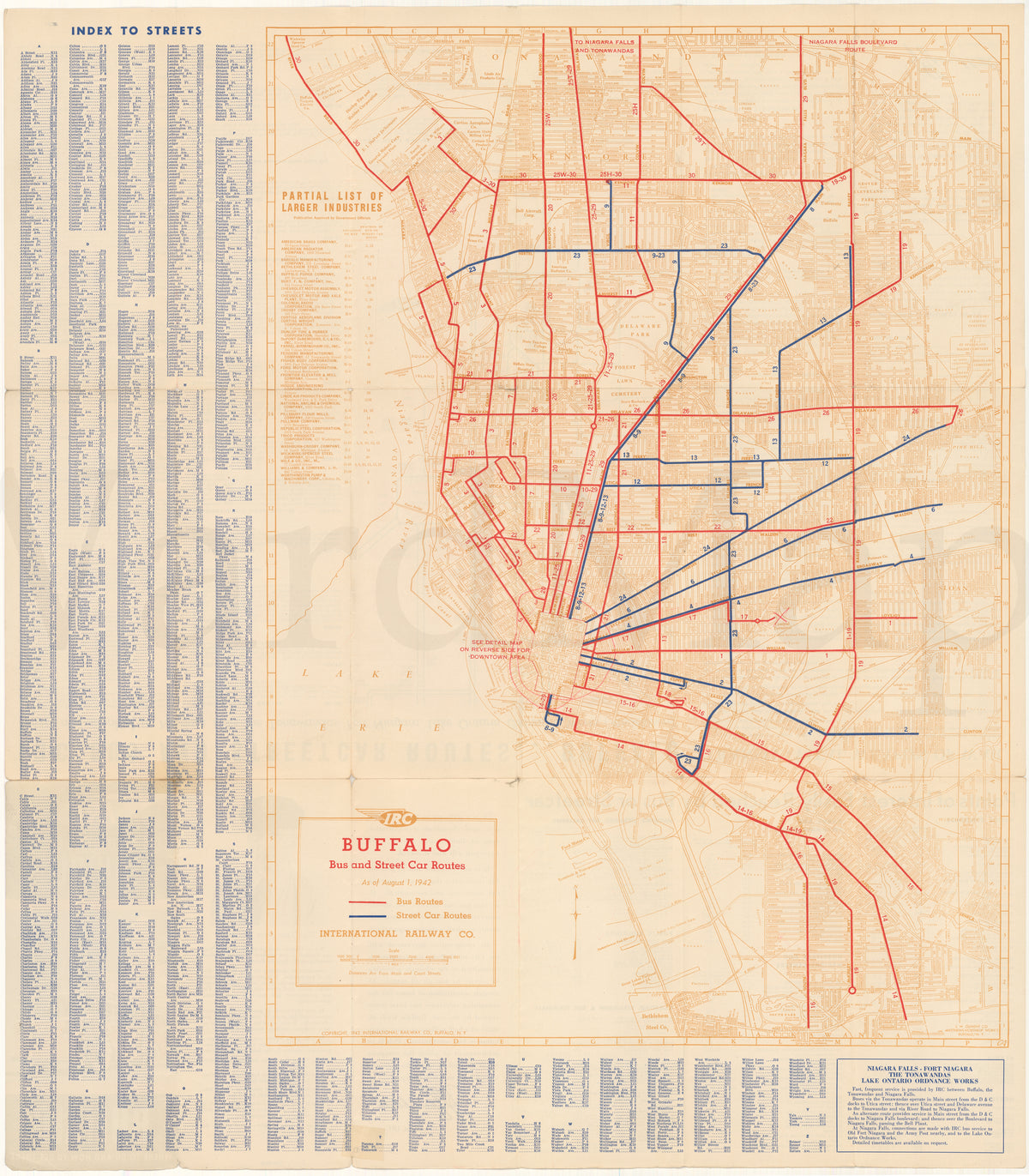 Buffalo, New York Bus and Streetcar Routes 1942 (Side A) – WardMaps LLC