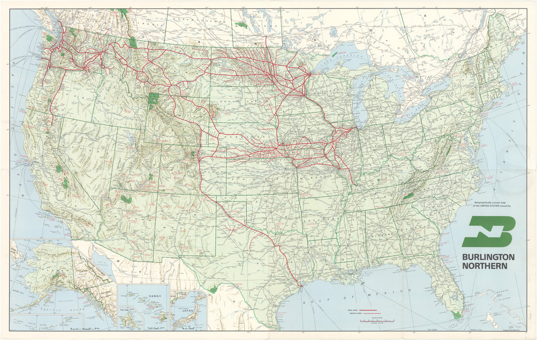 Burlington Northern Railroad System Map Circa 1970s-1980s