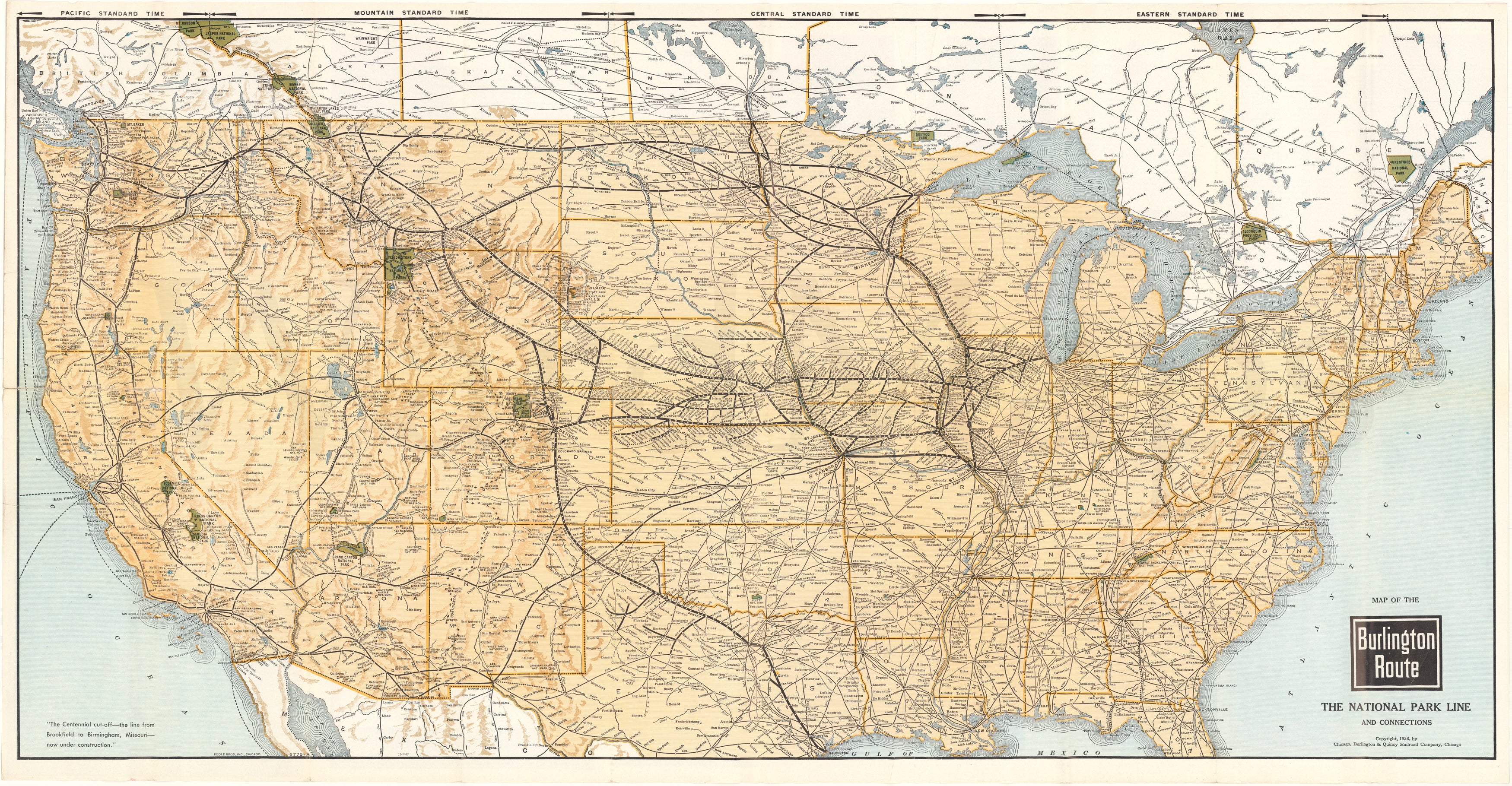 United States 1938: Burlington Route Railroad Map – WardMaps LLC