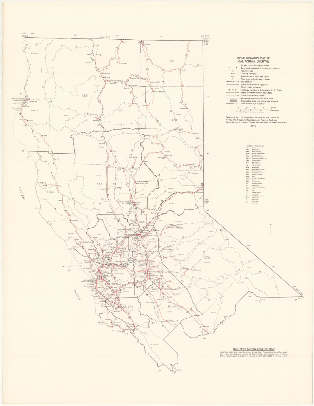 California North Transportation Map 1975: Zone Edition