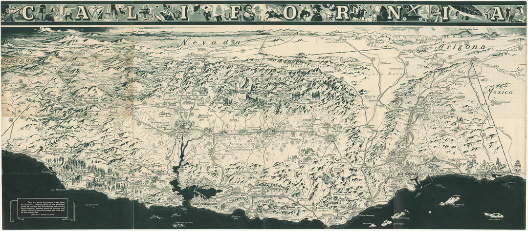 California 1936 Official Tourist Picture Map (Side A)