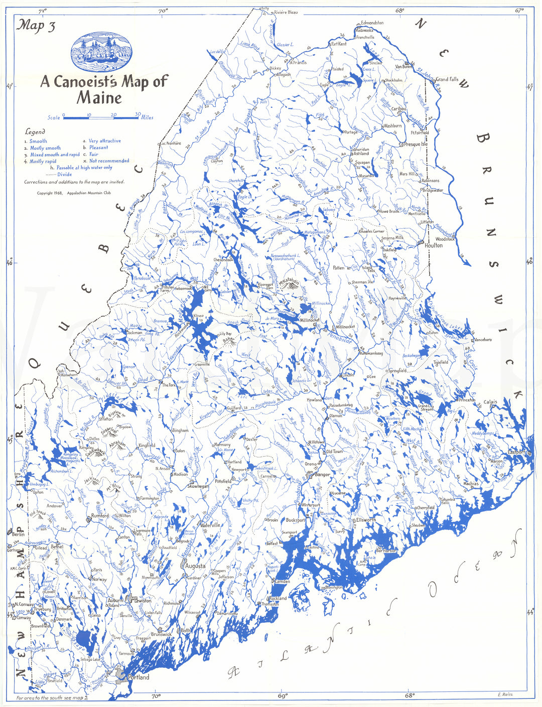 Canoeist's Map of Maine 1968