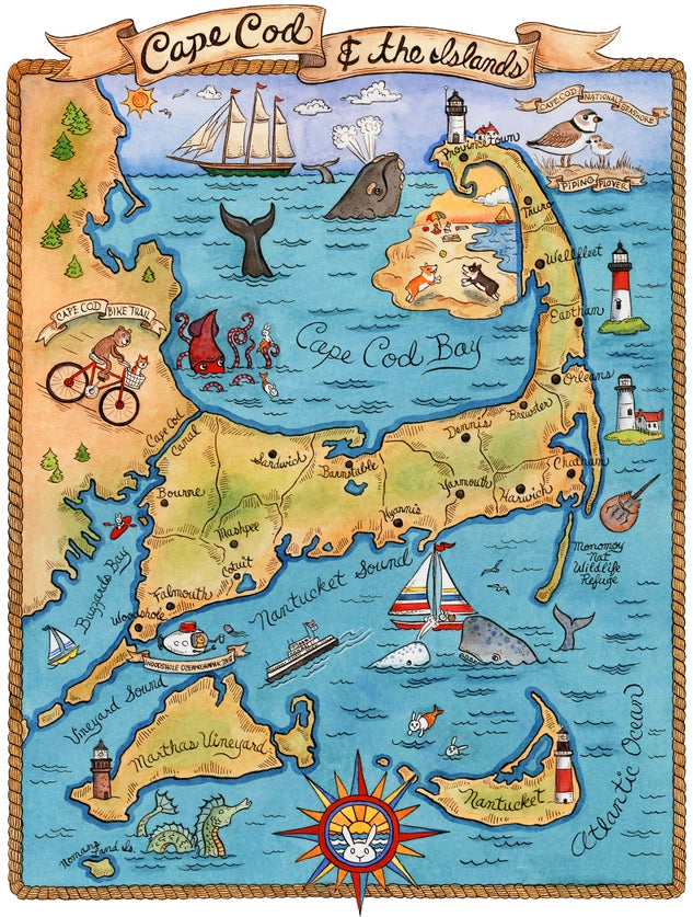 Cape Cod & Islands, Massachusetts Graphic Map Print 11"x14"