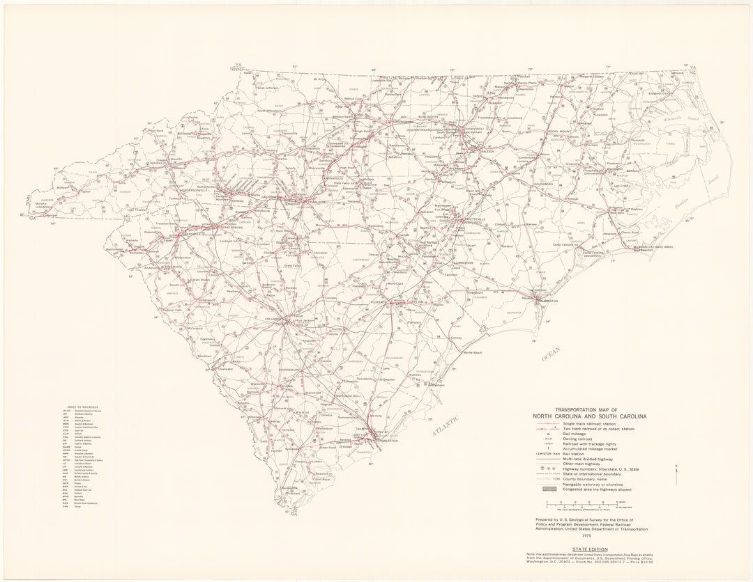 North and South Carolina Transportation Map 1975: State Edition