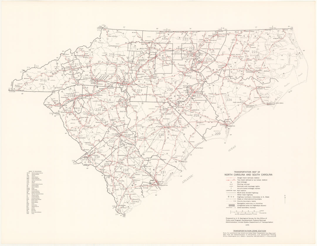 North and South Carolina Transportation Map 1975: Zone Edition