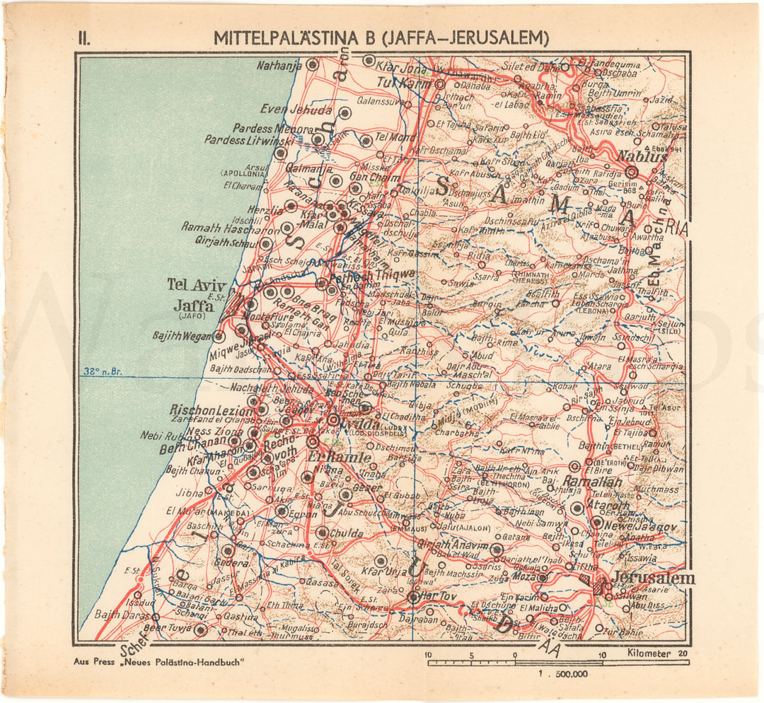 Palestine 1934 Central Part B: Jaffa-Jerusalem