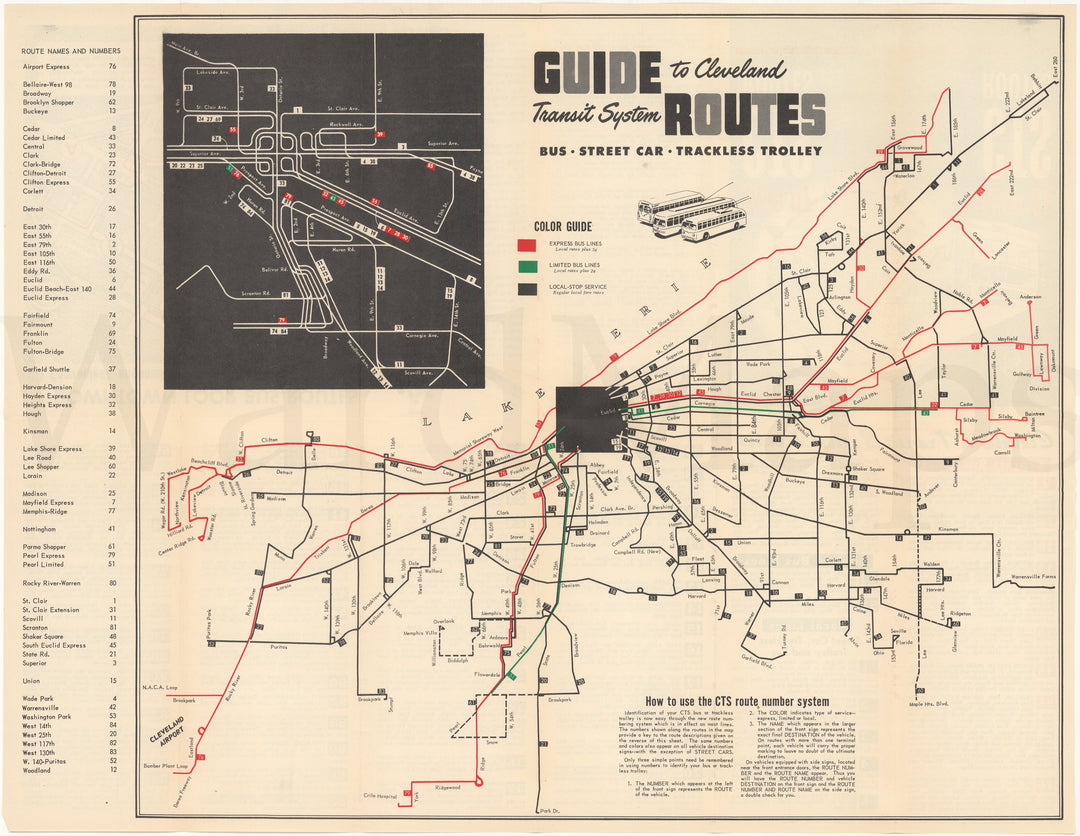 Cleveland Transit System (Ohio) Routes Circa 1950s