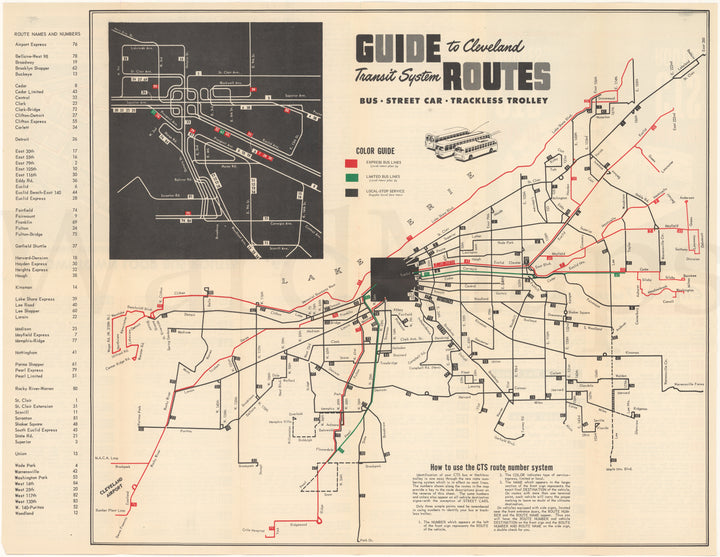 Cleveland Transit System (Ohio) Routes Circa 1950s