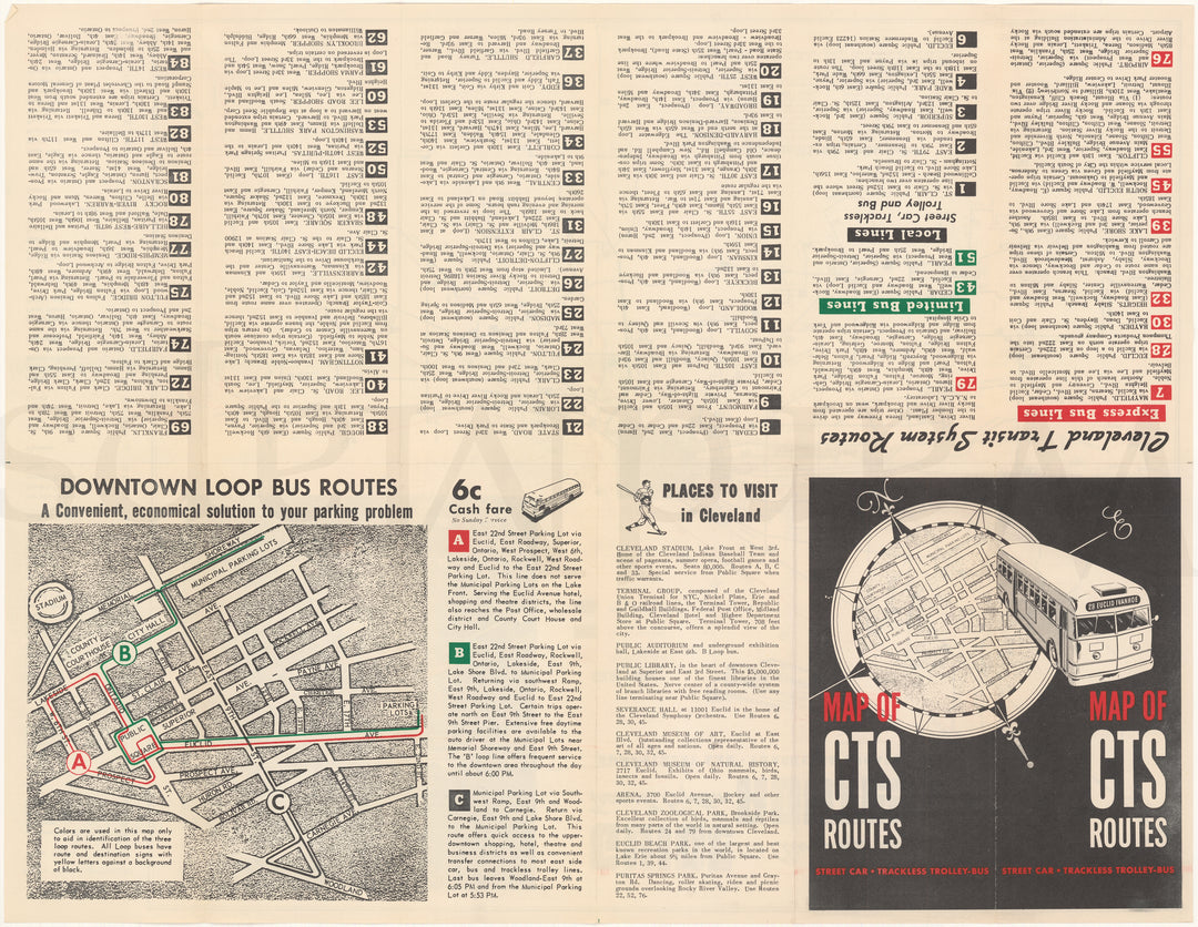 Cleveland Transit System (Ohio) Routes Circa 1950s