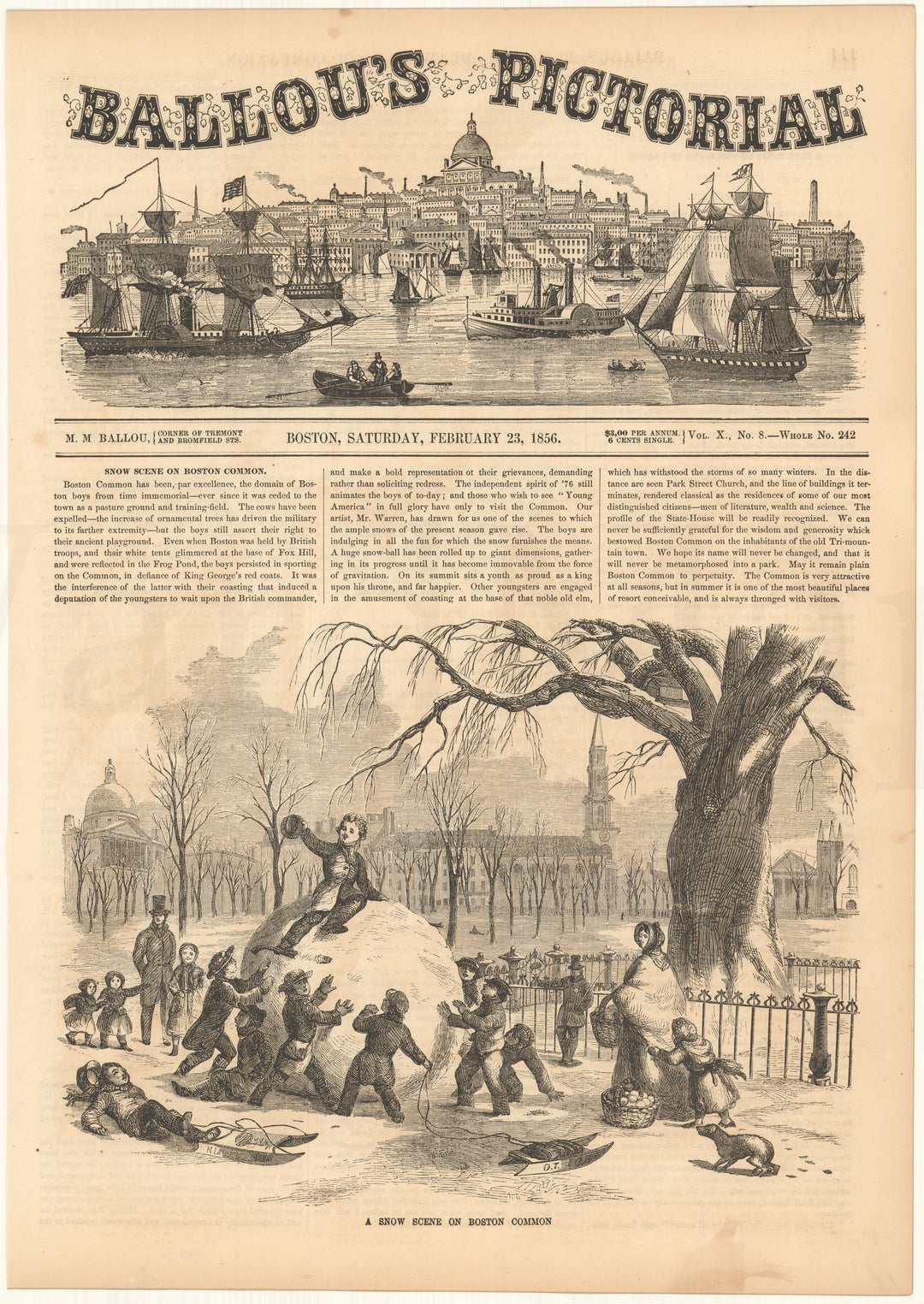 Ballou's Pictorial 1856: Snow Scene, Boston Common, Massachusetts