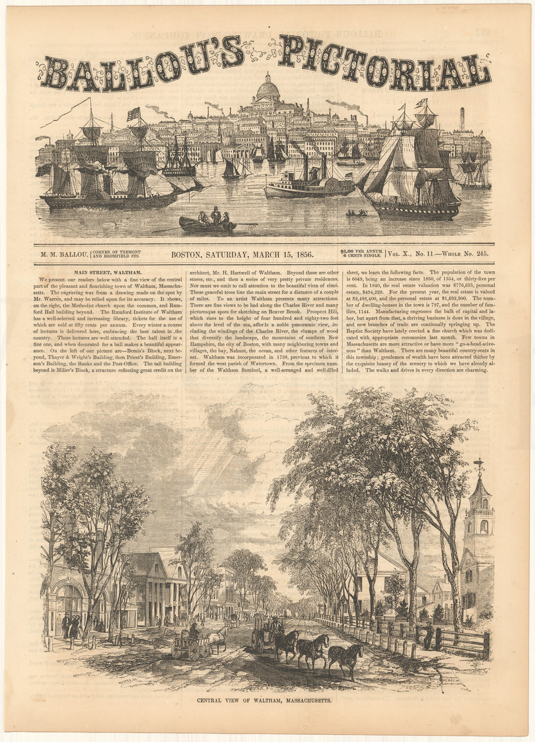 Ballou's Pictorial 1856: Waltham, Massachusetts
