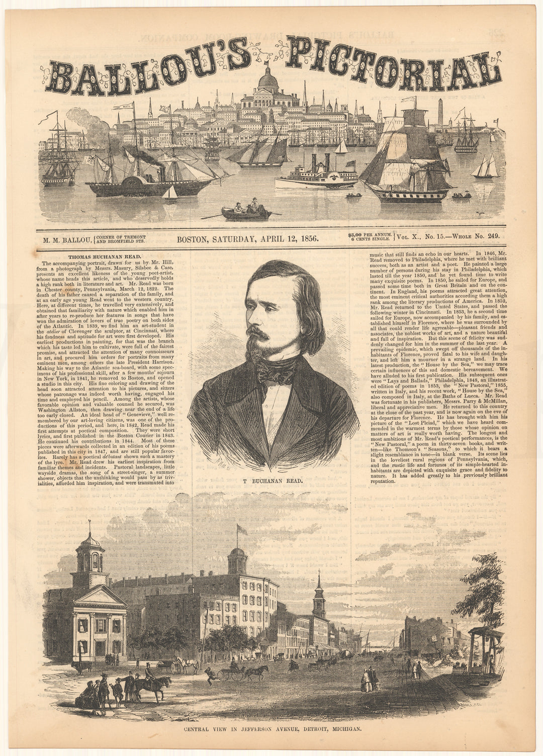 Ballou's Pictorial 1856: Detroit, Michigan and T. Buchanan Read
