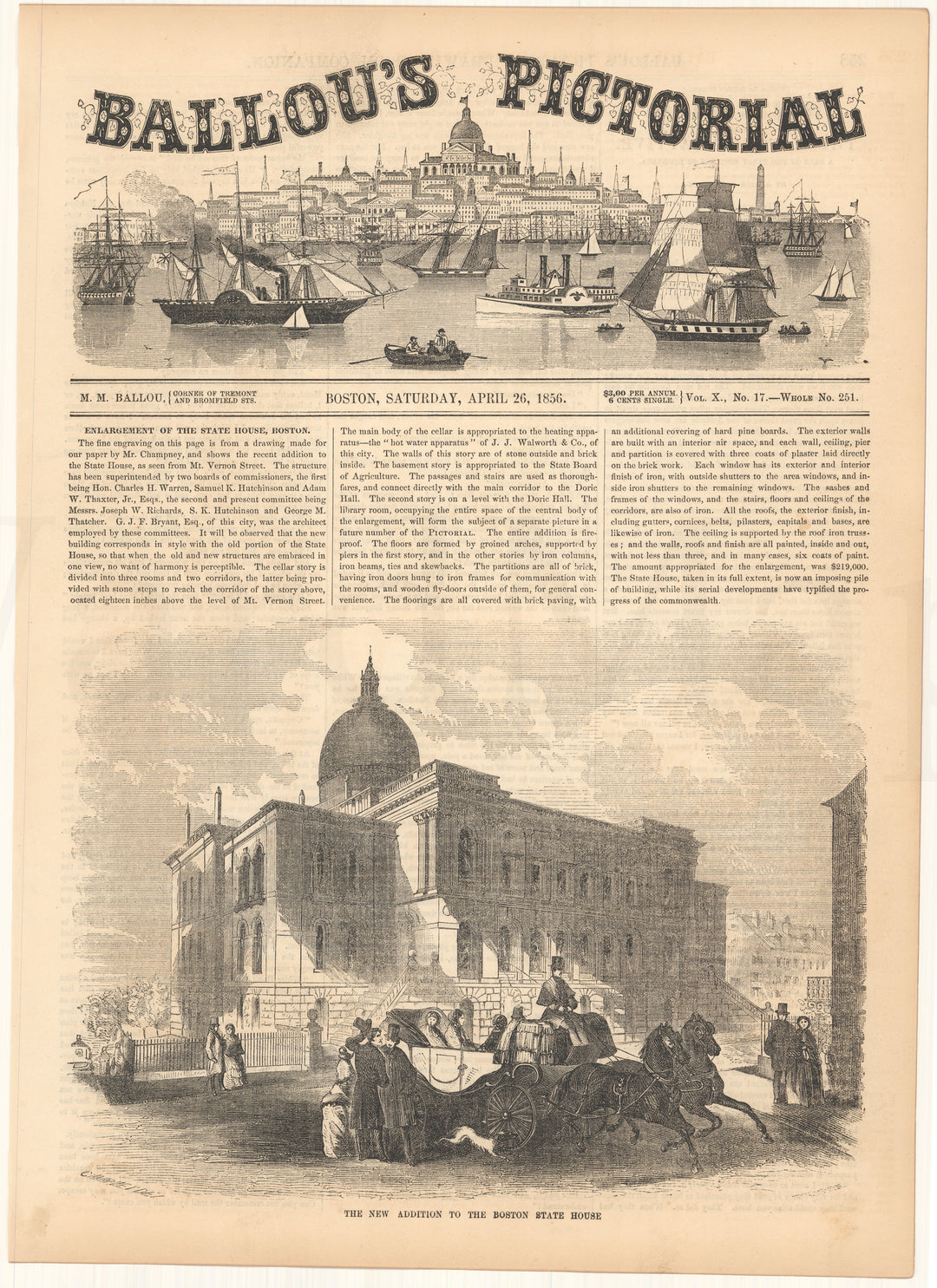 Ballou's Pictorial 1856: State House Addition, Boston, Massachusetts