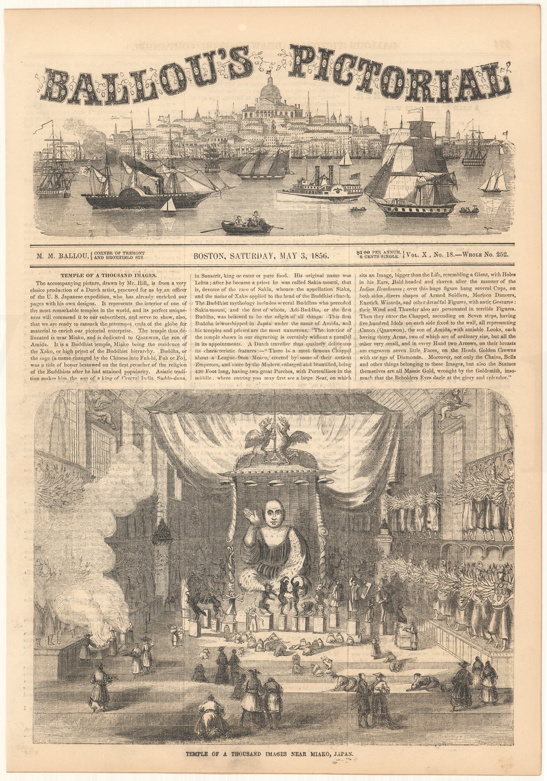 Ballou's Pictorial 1856: Temple of A Thousand Images, Miako, Japan