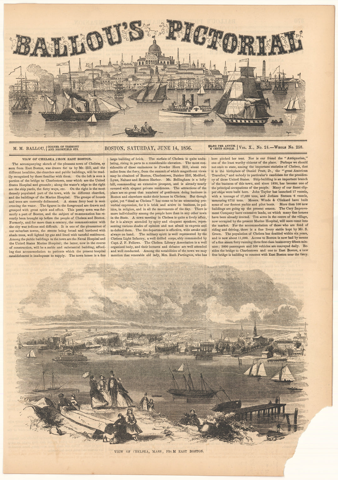 Ballou's Pictorial 1856: Chelsea from East Boston, Massachusetts