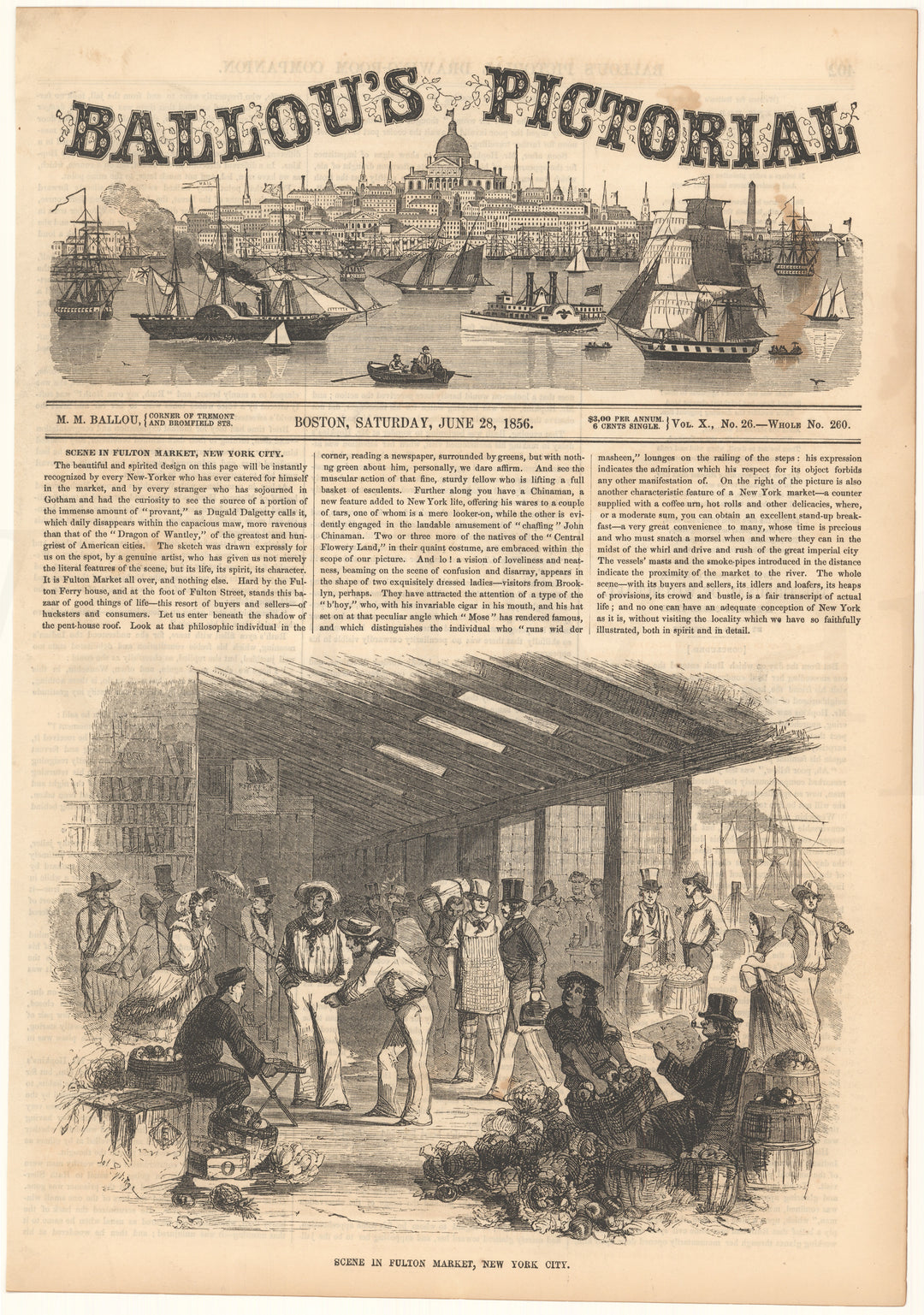 Ballou's Pictorial 1856: Fulton Market, New York, NY