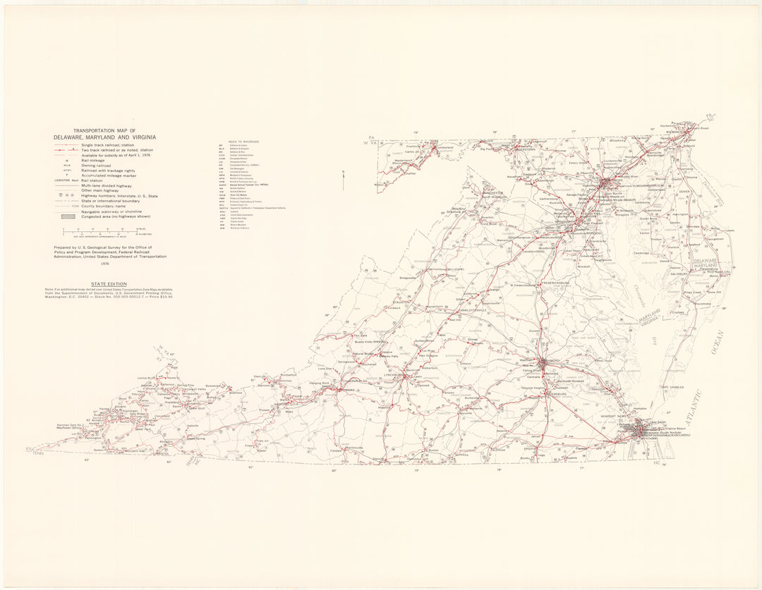 Delaware, Maryland, and Virginia Transportation Map 1976: State Edition