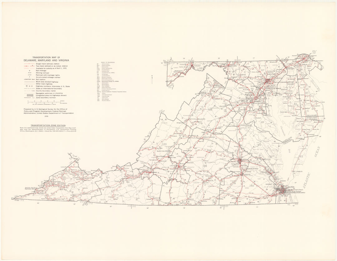Delaware, Maryland, and Virginia Transportation Map 1976: Zone Edition