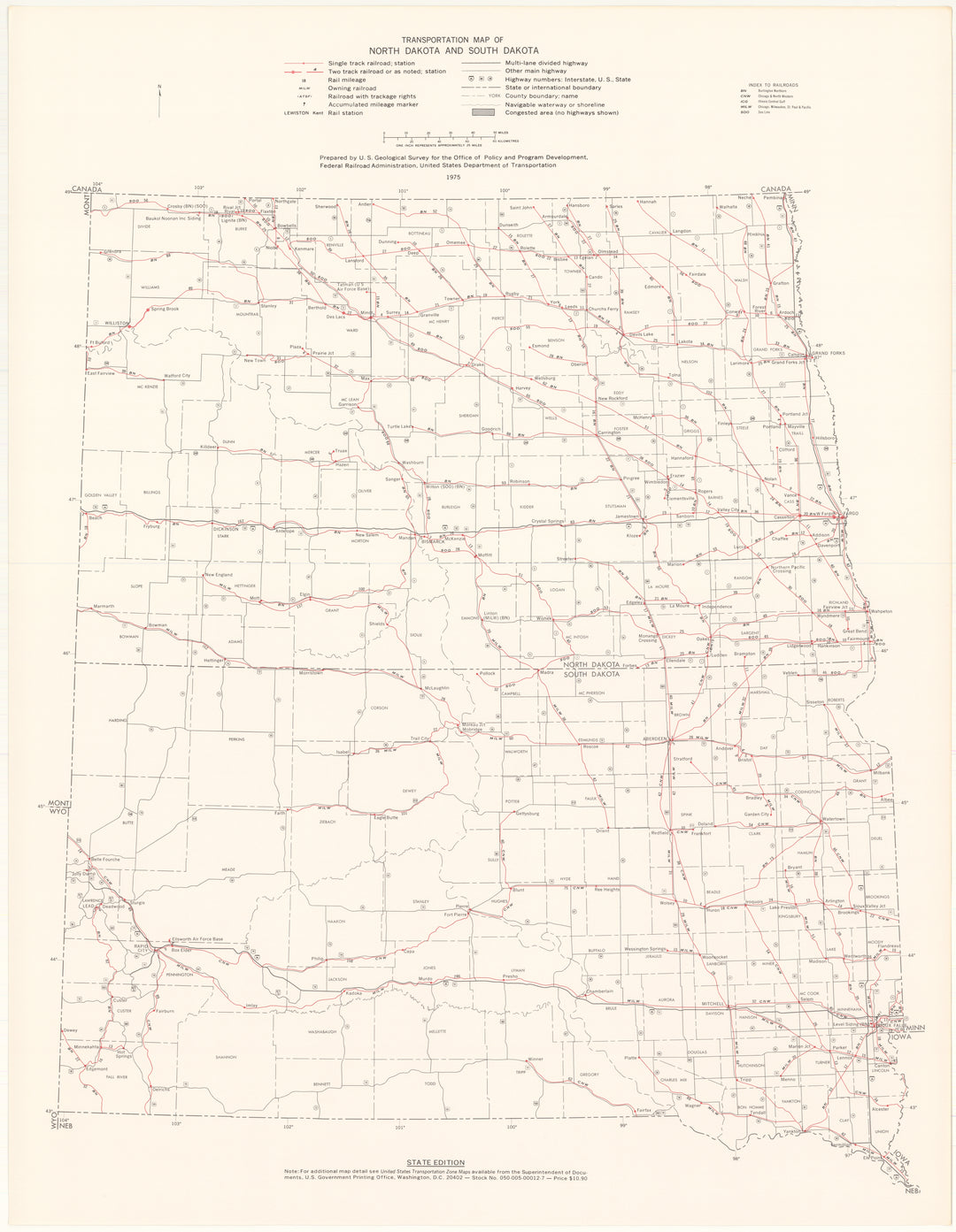 North and South Dakota Transportation Map 1975: State Edition