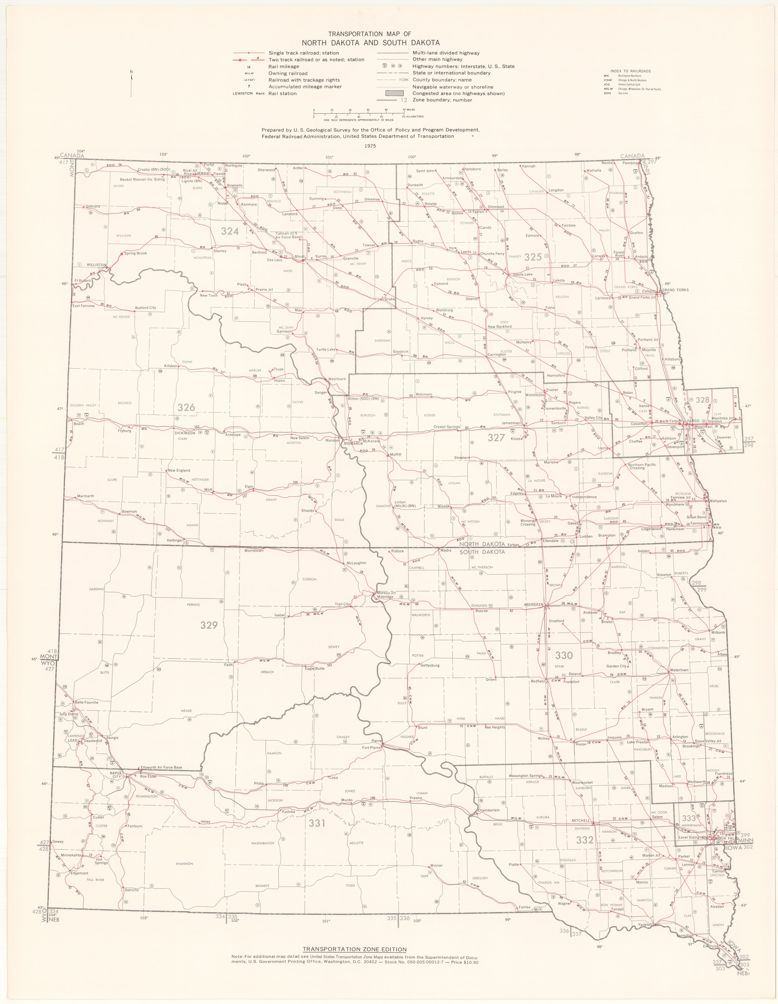 North and South Dakota Transportation Map 1975: Zone Edition – WardMaps LLC