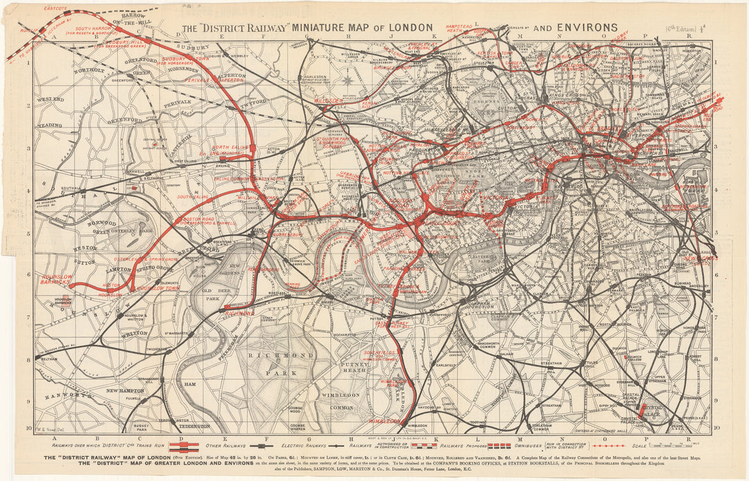 District Railway Miniature Map of London (England) and Environs