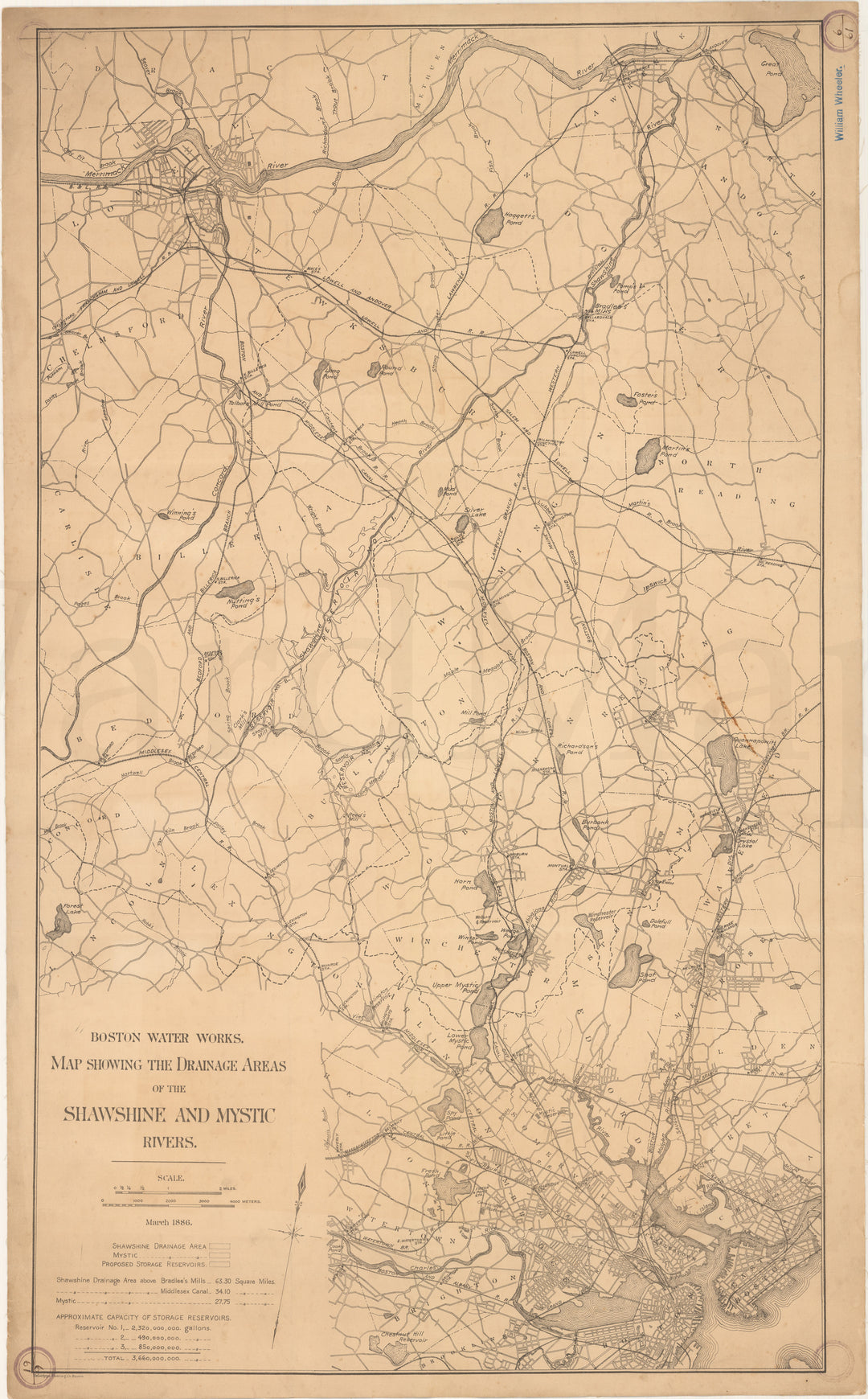 Drainage Areas of the Shawshine and Mystic Rivers, Massachusetts 1886