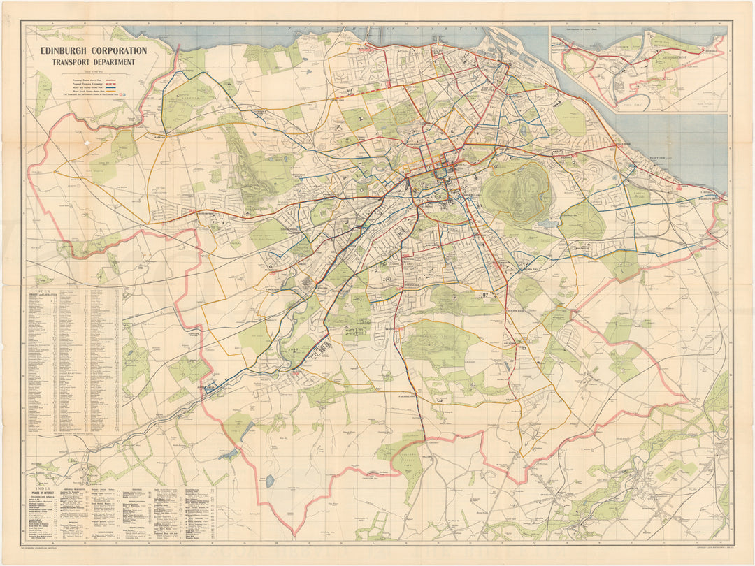 Edinburgh, Scotland Transit System Map Circa 1930s