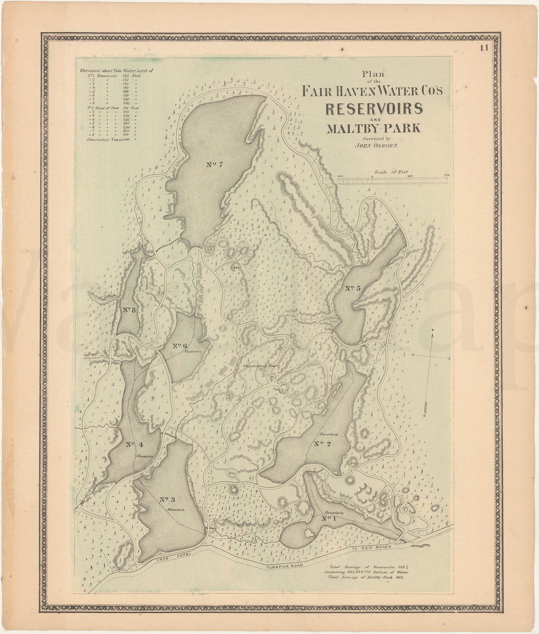 West Haven, Connecticut 1868: Fair Haven Water Co.'s Reservoirs and Maltby Park